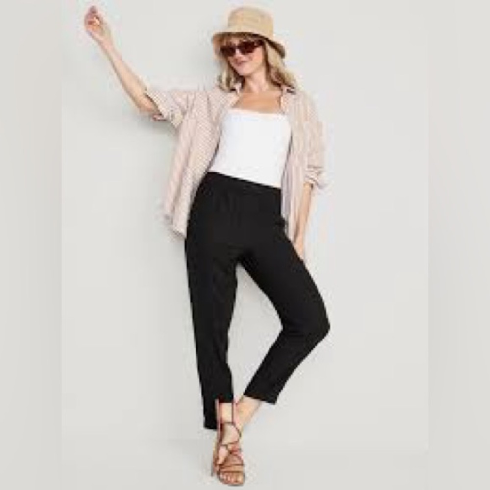 TRIO Old Navy High-waisted cropped linen blend tapered pants - Picture 7 of 9